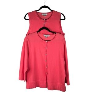 Carolyn Taylor Pink Knit 2pc. Cardigan Sweater with Sweater Sleeveless Top Large